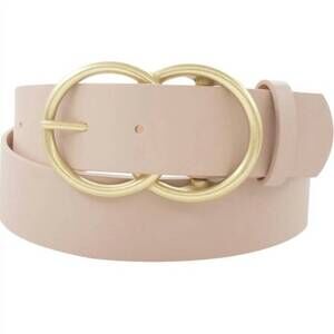 NEW POP CONFETTI women's wide vegan leather double ring belt in taupe